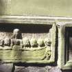 Detail of tomb fragment showing Margaret Johnston and her 6 children, Tranent Parish Church Burial Ground.