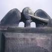 Detail of trumpeting angel on headstone to Muirhead d. 1751, Corstorphine Parish Churchyard, Edinburgh.