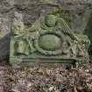 Detail of headstone with skull, crossbones, hourglasses and winged soul, Ecclesmachan Parish Churchyard.