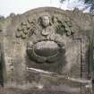 View of east face of headstone to Agnes Moffat d. 1730,Ecclesmachan Parish Churchyard.