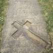 View of graveslab with incised cross for John Donald d.1860 and Agnes Addie d1892, Govan Old Parish Church burial ground.