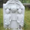 View of headstone commemorating two children killed by wild cat, Muirkirk Parish Churchyard.