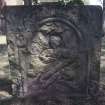 View of headstone with angel and sword, Sorn Parish Churchyard.