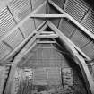 Fernaig cruck-framed barn, interior.
General view of South gable, cruck 1.