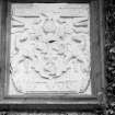 View of heraldic panel by entrance.