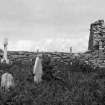General view of ruined chapel from graveyard.
