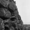 Dun Colbost, Skye. Detail of external wall showing batter.