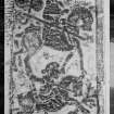 Photographic copy of rubbing showing a hunting scene on reverse of Kirriemuir no.2 Pictish cross slab.