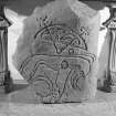 View of the Kinblethmont Pictish symbol stone in Kinblethmont House.