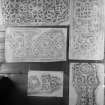 Photographic copy of five rubbings showing details of St Oran's and St John's crosses, Iona.