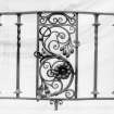 View of wrought iron railing with flower design, possibly for Ardkinglas House