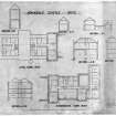Skye, Armadale Castle.
Intermediate floor plan, attic floor plan and sections  
Insc: 'Armadale Castle - Skye. J. Wittet, Architect, 81 High Street, Elgin. Oct 1928'.