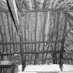 Beaton's Cottage, interior.  View of underside of roof at North East end of cottage.