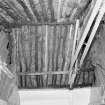 Beaton's Cottage, interior.  View of underside of roof above cottage entrance.