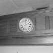 Interior.
Preaching auditorium, detail of gallery front and clock.