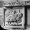 Interior.
Detail of carved knight on left hand side of sarcophagus on John Duff mural monument.