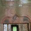 Detail of hall door lintel, Crichton Castle, for delamination record.