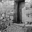 Auchindrain, Building D.
View of byre doorway showing cruck-blade.