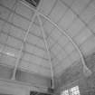 Edinburgh, Granton Gasworks, Pumping Station, interior View of pavilion roof structure. Note roof frame in relation to exposed wall where the wall plaster, pilaster and cornice have been removed during machinery removal operations in the late 1980s