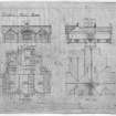 Inveraray, Public School.
Elevations, sections, Ground and roof plans.
Titled: 'Inveraray Public School' 'East elevation' 'Section AB' 'Ground Plan' 'Roof Plan' 'Plans returned for revival'
Ink.