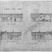 Inveraray, Public School.
Elevations, sections, Ground and roof plans.
Titled: 'Inveraray Public School' 'Scotch Education Department. Plans returned for revival' 'West elevation' 'North elevation' 'Section CD' 'South elevation'.
Ink.