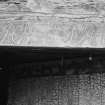 Detail of lintel inscribed 'JB JM 177x' at cottage in Balmblae, Falkland
