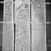 Photographic copy of three rubbings showing details of a grave slab from Meigle, the Boar Stone of Gask Pictish cross slab and a cross shaft from St Andrews Cathedral.