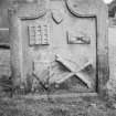 View of west face of headstone in Dollar Old Parish Churchyard dated 1759 and initials 'WS IL'.