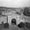 View down Castlegate from top of Governor's House, Jedburgh Castle Jail, from S.