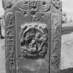 Detail of east face of gravestone for John Service 1697, Church of the Holy Rude, Stirling.