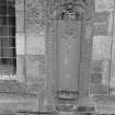 View of tombstone in church wall, Elie Parish Church