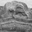 View of west face of gravestone dated 1756, in the churchyard of St Serf's Parish Church, Alva.