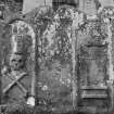 View of gravestone of Weaver 1729, in the churchyard of St Serf's Parish Church, Alva.