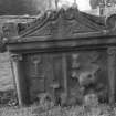 View of gravestone inscribed: 'JH.M', in the churchyard of St Serf's Parish Church, Alva.