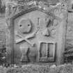 View of gravestone dated 1708, in the churchyard of St Serf's Parish Church, Alva.