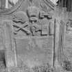 View of headstone in the churchyard of St Cuthbert's Church, Kirkcudbright.