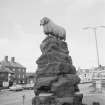 View of the Ram Fountain, High Street, Moffat, from S.
