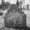 View of east face of gravestone commemorating Elizabeth Taylor, d.1780, in the churchyard of Scone Old Parish Church.