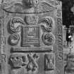 View of weavers gravestone dated 1763 in the churchyard of Scone Old Parish Church.