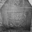 View of gravestone commemorating David Smith 1738 in the burial ground of Benoch Parish Church.