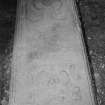 Detail of gravestone commemorating Margaret Wright 1721 in the burial ground of Benoch Parish Church.