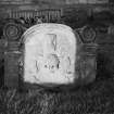 View of gravestone dated 1693 and initials 'W A' and 'I A' in the churchyard of Clackmannan Parish Church.