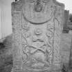 View of headstone for William Templeton 1724 in the burial ground of Old Luce Church.