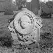 Detail of gravestone commemorating Ysbel Hall who died in 1716, in the burial ground of Old Ancrum Church.