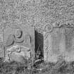View of headstones to John Ormston 1732 and Adam Henderson in the churchyard of Eckford Parish Church.