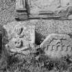 View of headstones in the churchyard of Eckford Parish Church.