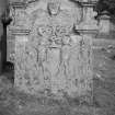 View of gravestone commemorating the Blaier children, in the churchyard of Scone Old Parish Church.