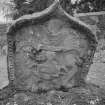 View of west face of gravestone dated 1779 and erected by Captain Patrick Black in memory of his father Andrew Black of Waremill who died 1778, in the churchyard of Scone Old Parish Church.