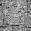 View of gravestone built into wall in the churchyard of Caputh Old Parish Church.
