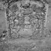 View of west face of gravestone to Christian Strathearn, 1763, in the churchyard of Caputh Old Parish Church.
